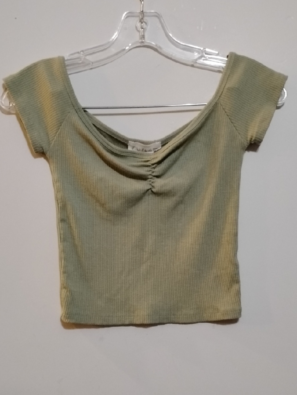 OUTLAW Ribbed Short Sleeve Scoop Top Sage Green Soft Ribbed Textured Fabric S